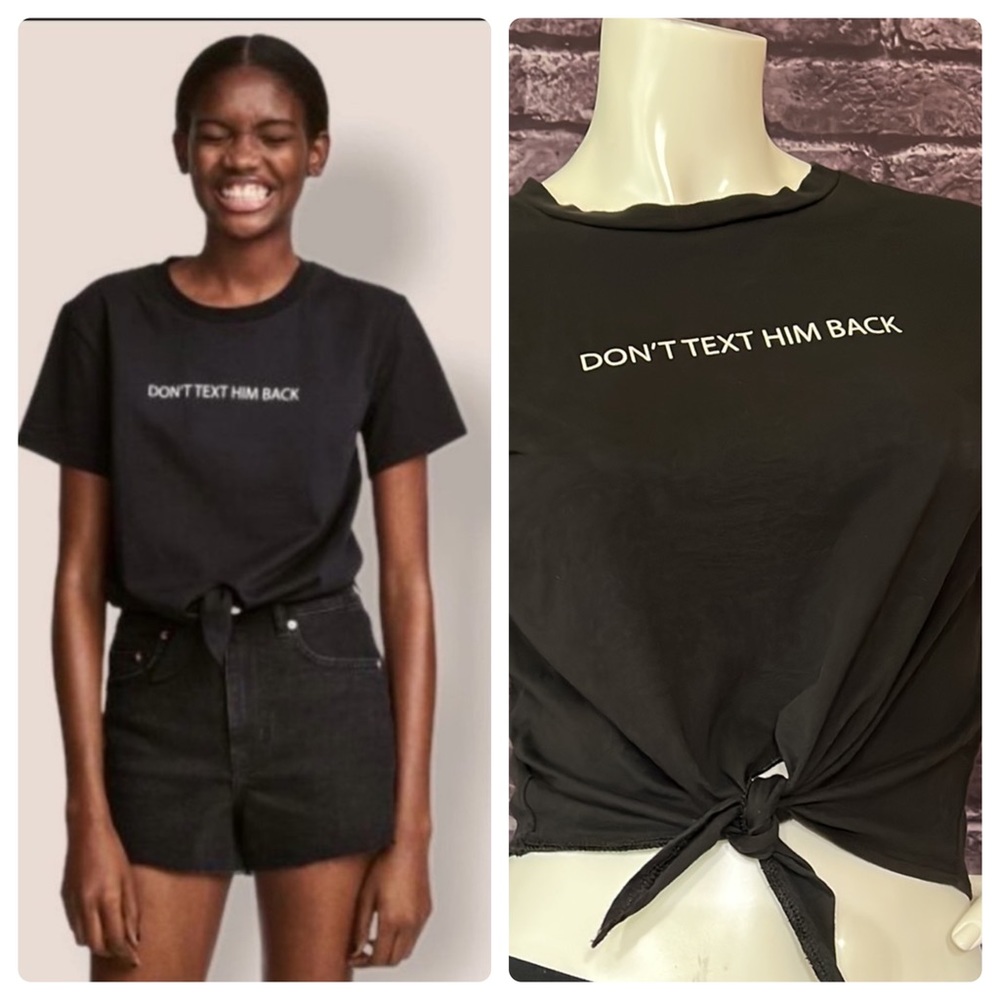 H&M Don’t Text Him Back Tie Front T-shirt, Small